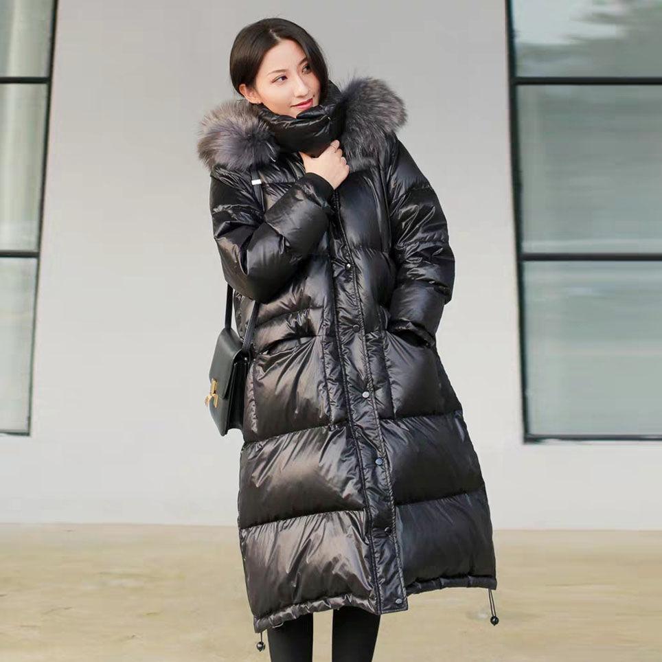 Fashion Popular Black Down Jacket Women Mid-length Thickened Over The Knee Korean Loose Large Size
