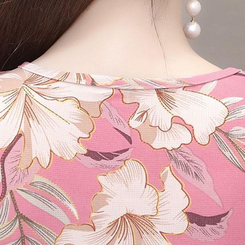Women's Summer Print Dress Large Size Loose Round Neck A-Line Skirt