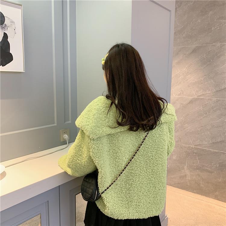 Autumn and Winter All-match Big Lapel Horn Buckle Loose Lamb Fur Coat Fur One Coat Women
