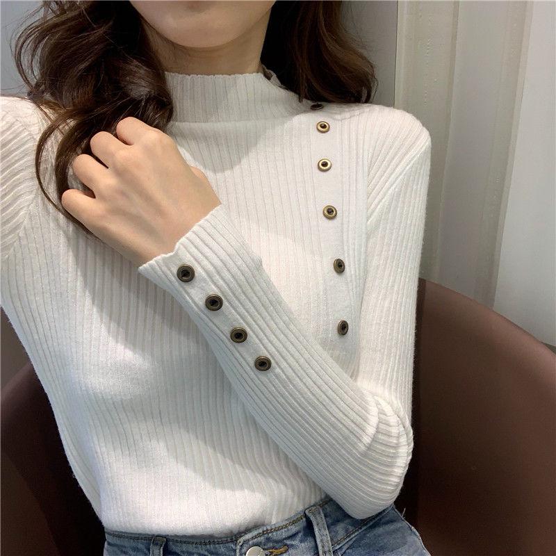 Pofulove Women Sweater Female Autumn Winter Wear Wild Tight-knit Ladies Bottoming Shirt Thick