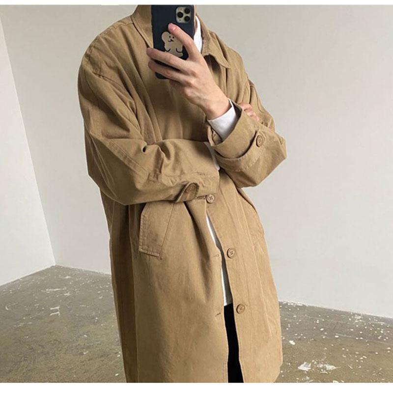 Spring and Autumn Retro Mid-length Windbreaker Men's and Women's Same Lapel Coat Hong Kong Style Loose Casual Jacket