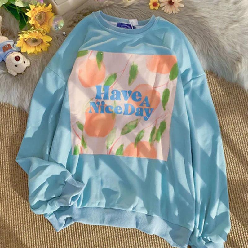 Milk Sweater Women's Trendy Ins Spring and Autumn Solid Color Printing Long-sleeved Female Students Korean Version Loose Niche Top