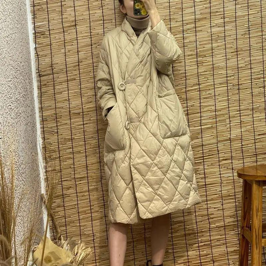 Large Size Down Cotton Jacket Women Mid-length Korean Fashion Stand-up Collar Loose Solid Color Warm Jacket