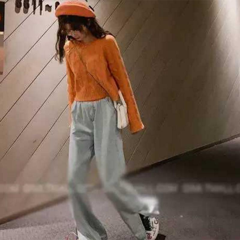 Pofulove Wind Short Sweater Female Students Loose Avocado Green Western Sweater Sweet Cute Sweater