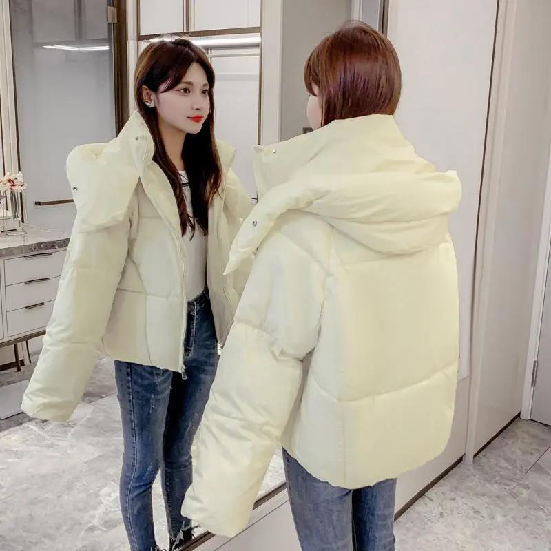 Chic Hooded Cotton Padded Women Parkas  Winter Warm Loose Solid Thicken Female Coats Ladies Zippers Outwear