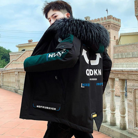 Winter Padded Jacket Plus Cotton Padded Padded Jacket Men's Jacket Padded Jacket Korean Handsome Hooded Youth Padded Warm Padded Jacket