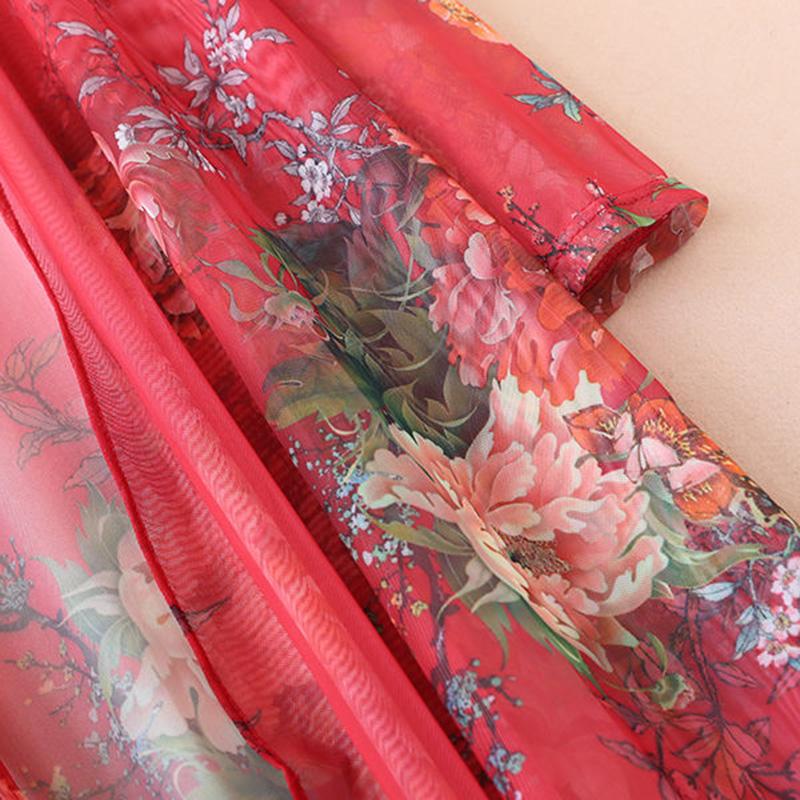 Women's Sun-Dress 1pcs Chiffon Cardigan Flowers Sun Protection Clothing Mid-length Plus Size Loose Outer Thin Coat Beach Air-conditioned Rooms