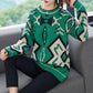 Fall/winter Vintage Printed Pullover Sweater Women Loose Knitted Sweater Jumper Bottoming  Outer Wear