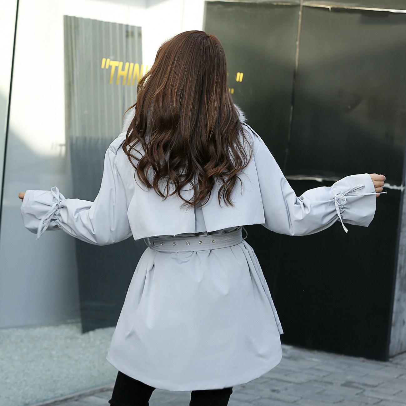 Winter White Duck Down Jacket Women's Mid-length Real Fox Fur Collar Waist Slimming Parka Jacket