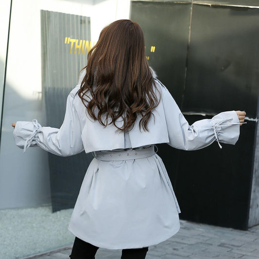 Winter White Duck Down Jacket Women's Mid-length Real Fox Fur Collar Waist Slimming Parka Jacket
