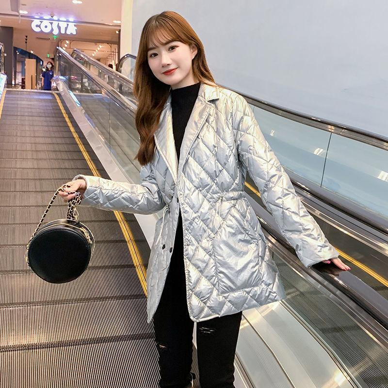 Women's Cotton-padded Clothes Mid-length Korean Style Waist Slim Slimming Suit Collar Down Cotton Jacket