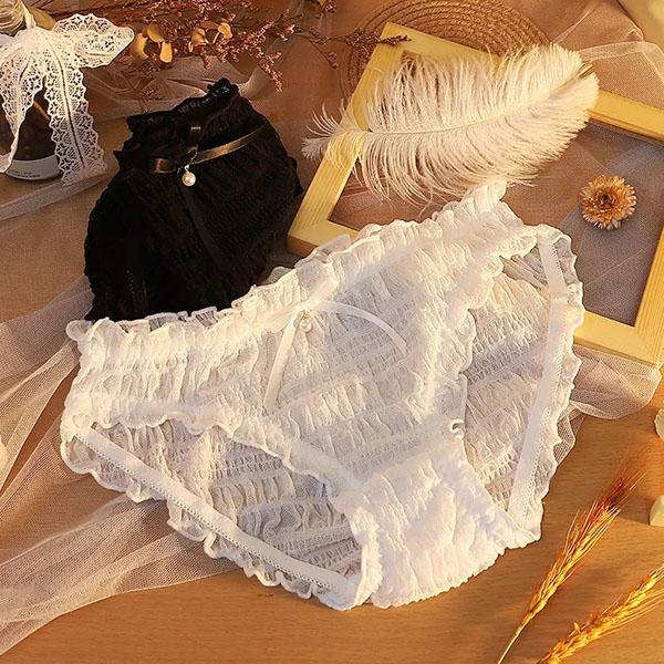 4Pcs/Set Girl's Sweet Large Size Causal Soft Lace Briefs Solid Color Mid Waist Seamless All-match Underpants