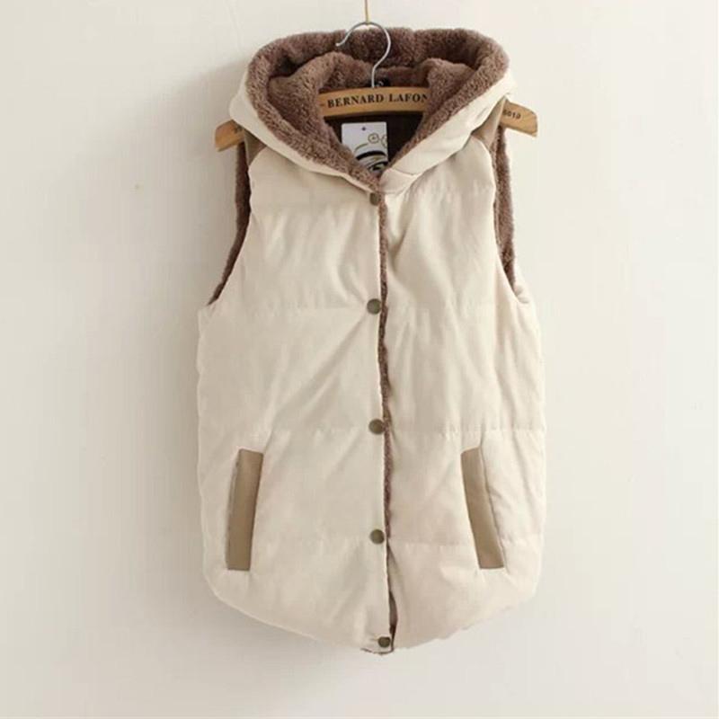 Women's Hooded Vest Korean Version Waistcoat Fashion Velvet Plus Size Vest Hood Winter Cotton Women's Clothing