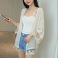 Beach Sun Cardigan Chiffon Women's Summer Thin Cotton Linen Anti-UV Length Above Knee