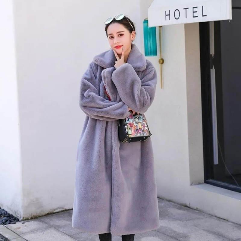 Winter Imitation Rabbit Fur Long Suit Collar Fur Coat Loose Warm Casual Temperament Ladies Windbreaker