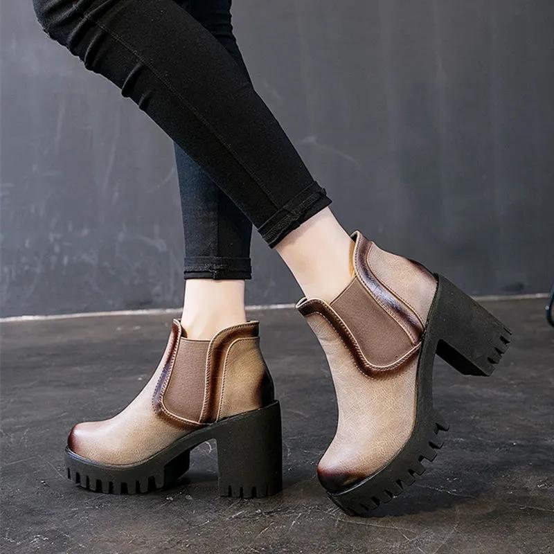 Thick-heeled Short Boots Women's Autumn and Winter Smoke Pipe Martin Boots High Heels All-match Height-increasing Shoes Single Boots High Heels