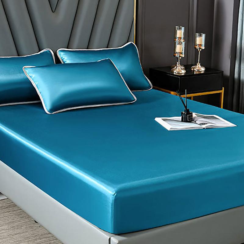 Three-piece Summer Skin-friendly Ice Silk Bed Sheet Mat Washable Non-slip Bedding Protection Cover
