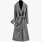 Cashmere Coat Elegant Long Women's Coat Lapel 2 Pockets Belted Jackets Coats Female Outerwear