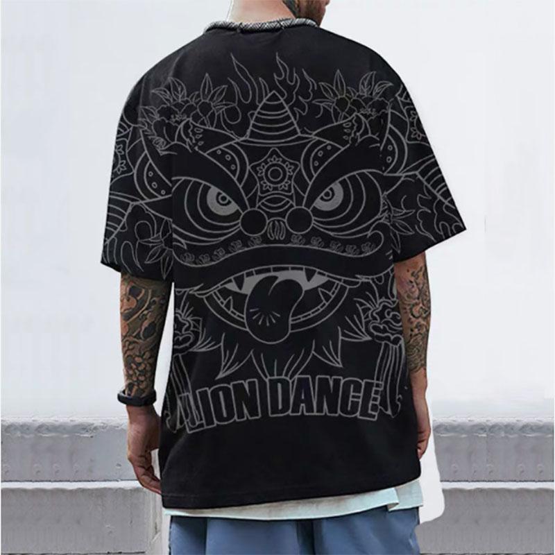 Fashion Lion Dace Large Size Loose Short Sleeve Crew Neck Men Summer Printing Sport T Shirt