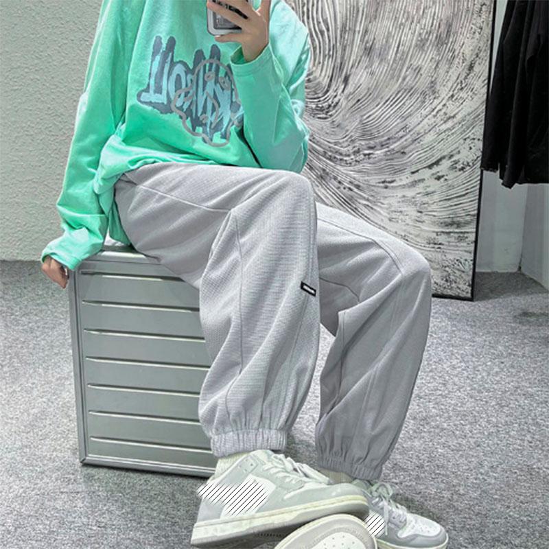 Summer Waffle Casual Pants Men's Trend Loose Leggings Pants Men's Ins Style Solid Color All-match Nine-point Pants