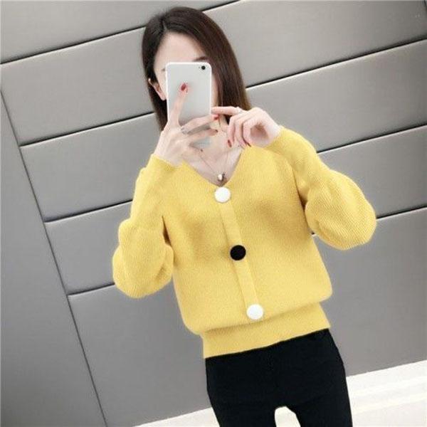 Spring and Autumn V-neck Low-neck Sweater Pullover with Short Bottoming Shirt Casual All-match Female Top