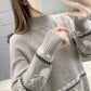 Autumn and Winter Thick Sweater Fawn Pattern Jacquard Knitted Bottoming Shirt Loose and Simple Women's Top