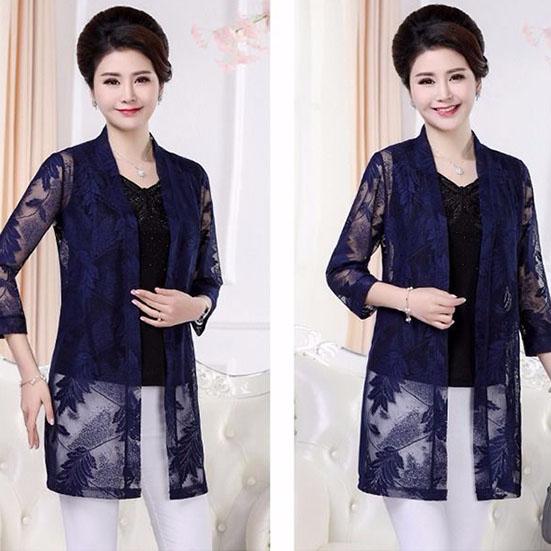 XL-5XL Spring and Summer Sunscreen Lace Cardigan Mesh Shawl Women's Air-conditioned Shirt Plus Size Loose All-match Coat