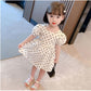 Girls Princess Dress Summer Thin Children's Bow Puff Sleeves Sweet Waist Dress Cute Two-Wear A-line Skirt