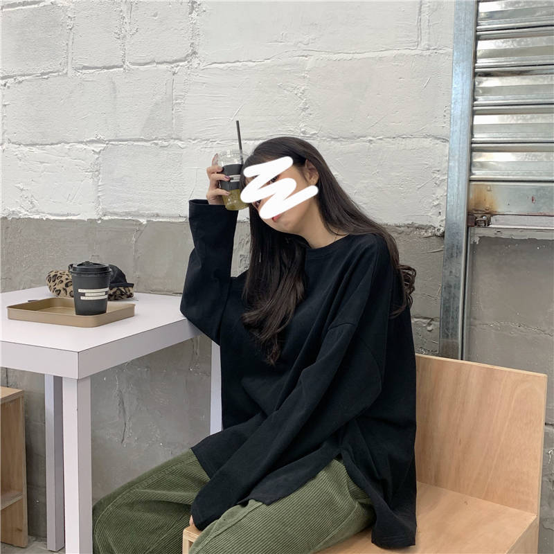T Shirt Casual Loose Clothes Tops Harajuku Pure color Leisure Long Women Pullover Tee