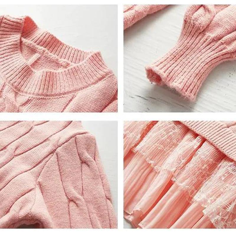 Sweater Dress Female Over-the-knee Base Skirt Mid-length Round Neck Pullover Long-sleeved Warm Sweater Lace Loose Sweet Wind