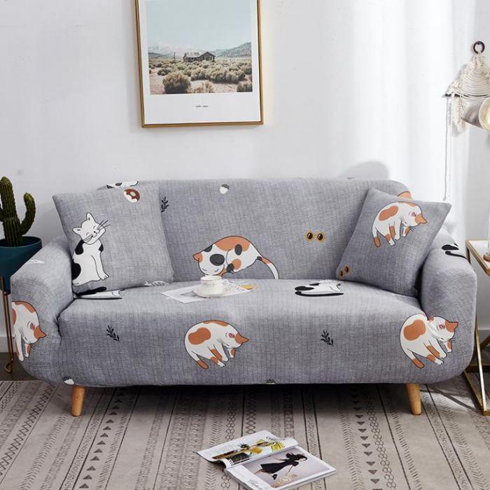 Sleeping Cartoon Cute Cat Sofa Covers Slipcovers for Home Decor 1/2/3/4 Seaters Machine Washable