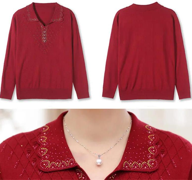 Autumn and Winter Women's Loose and Casual Plus Size Sweater Fashion Solid Color Lapel Long Sleeve Mother Clothes