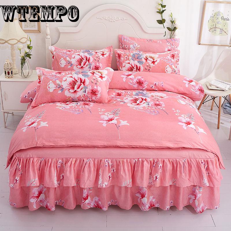 Lace Bedding Bed Skirt set Bedspread Bed Linen Pillowcase Bedclothes bed cover King Queen
