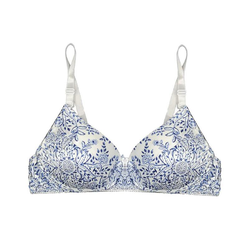Summer Thin Breathable Skin-friendly Ice Silk Silk Floral No Steel Ring Gathering Anti-sagging Women's Underwear Bra