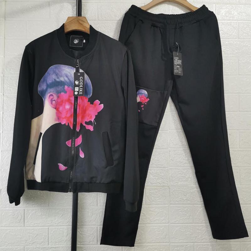 Men's Spring Sports Suit Youth Trend Handsome Casual Solid Color Round Neck Jacket Simple Elastic Long Pants Two-piece Set