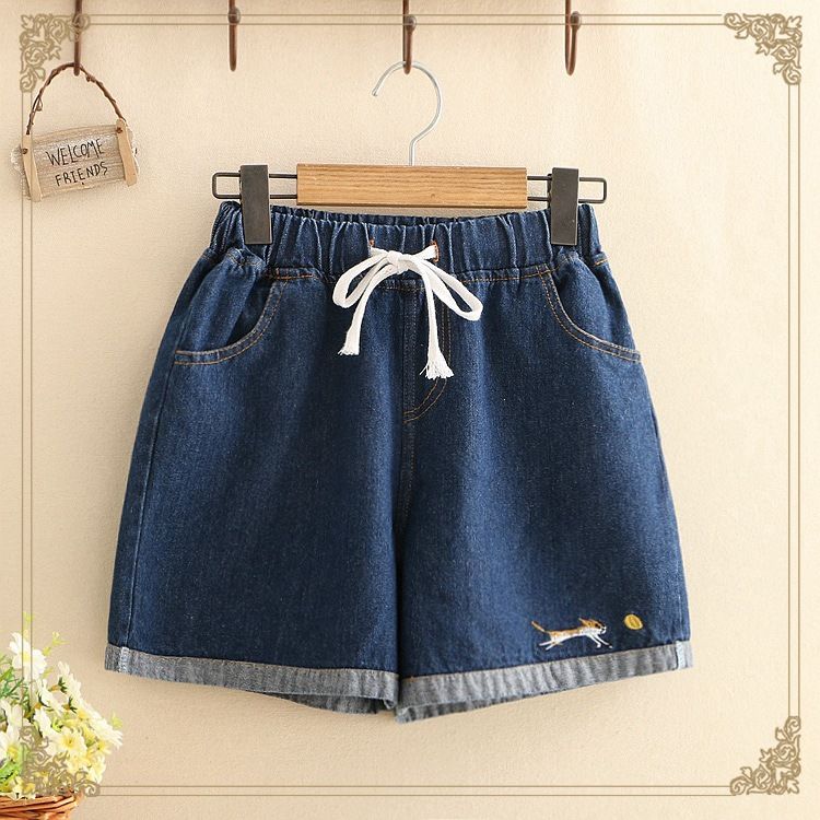WTEMPO Amoi Cute High-waisted Denim Shorts Schoolgirl Child Denim Shorts Jeans