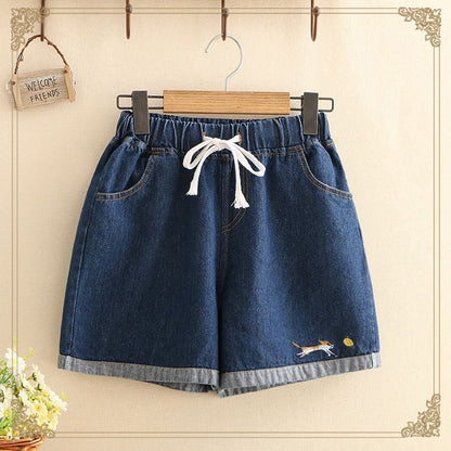 WTEMPO Amoi Cute High-waisted Denim Shorts Schoolgirl Child Denim Shorts Jeans