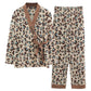 Women's Leopard-print Cotton Pajamas Set V-neck Long-sleeves Pyjama Set Japanese Kimono House Wear Loose Top Pants Two-piece Set