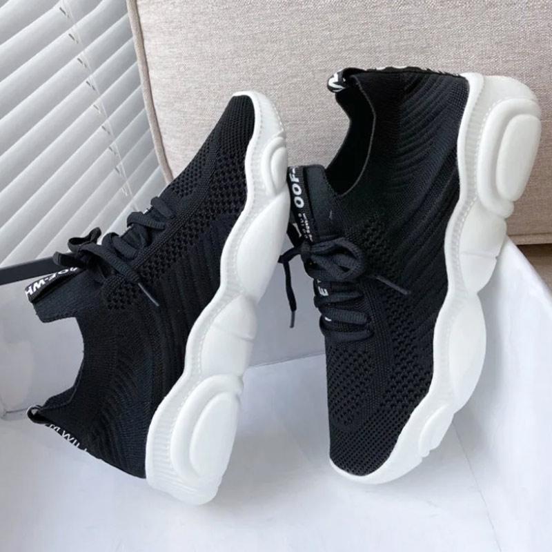 Summer Ladies Mesh Shoes Flying Woven Mesh Sneakers Breathable All-match Casual Lightweight Soft-soled Running Shoes