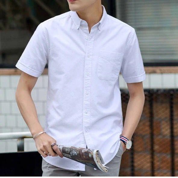 Men's Short-sleeved Shirt Solid Color Casual Cotton Shirt Young and Middle-aged Spring and Summer Oxford Shirt