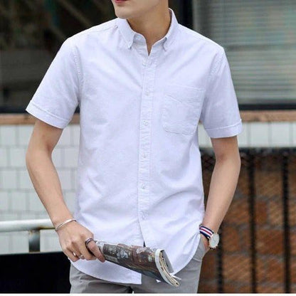 Men's Short-sleeved Shirt Solid Color Casual Cotton Shirt Young and Middle-aged Spring and Summer Oxford Shirt