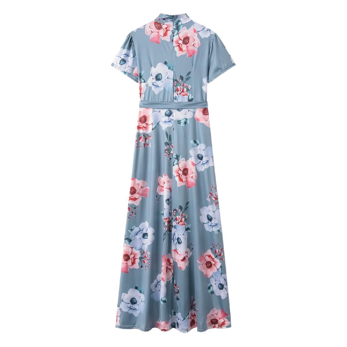 Women Summer Long Dress Vintage Floral Print Elegant Slim Dress Tunic Maxi Dress Female Evening Party Dress