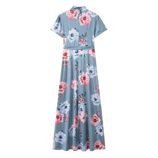 Women Summer Long Dress Vintage Floral Print Elegant Slim Dress Tunic Maxi Dress Female Evening Party Dress