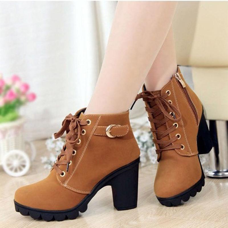Plus Size 35-41 Winter Casual Women Pumps Warm Ankle Boots High Heels Snow Martin Shoes Botas  Muje