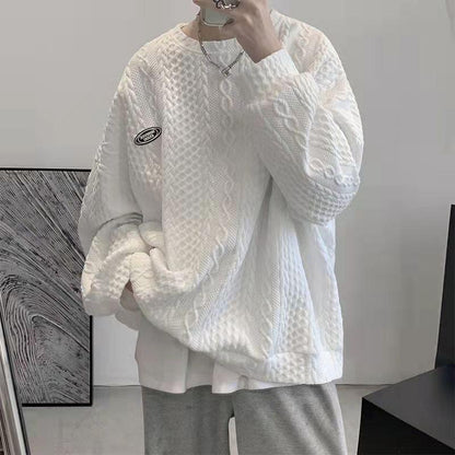 Winter Warm Thick Sweater Men's Loose Round Neck Design Sense of Autumn and Winter Lovers Knitted Top