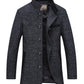 Men's Autumn and Winter Wool Plus Velvet Padded Jacket Stand-collar Casual Jacket Male Warm Thick Coats Mid-length Thick Coat Black Grey Outerwear