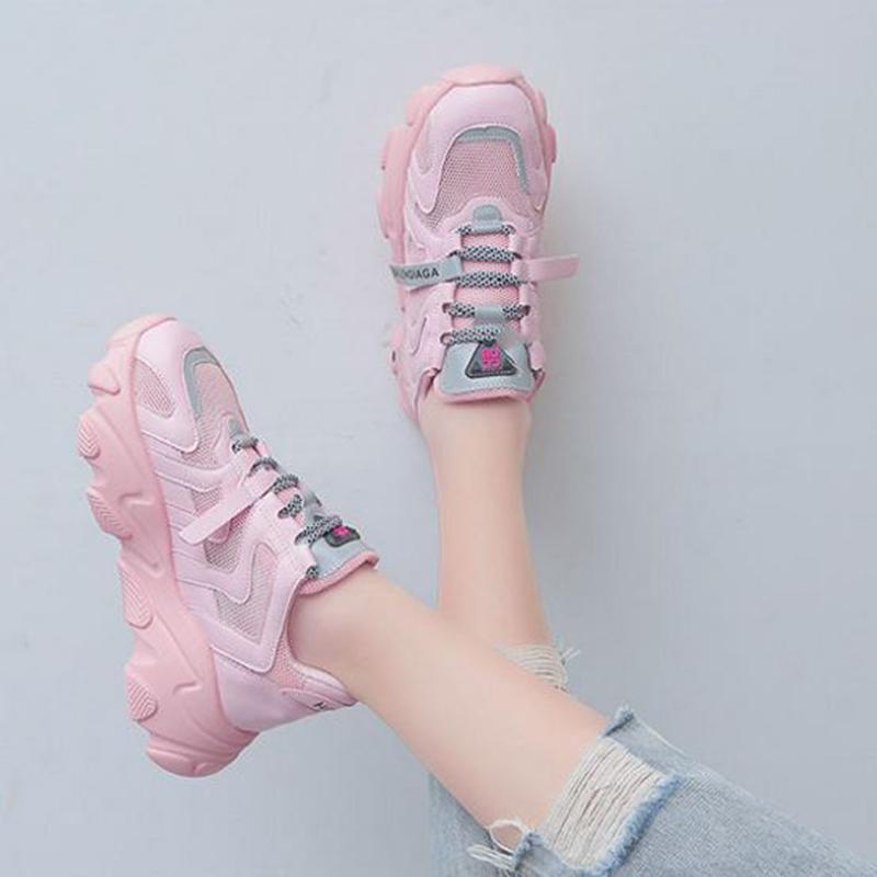 Spring  Summer Mesh Breathable Sports Shoes  Female Students Korean Version  All-match Casual Sports Shoes Flat-bottomed Thick-soled Women's Shoes