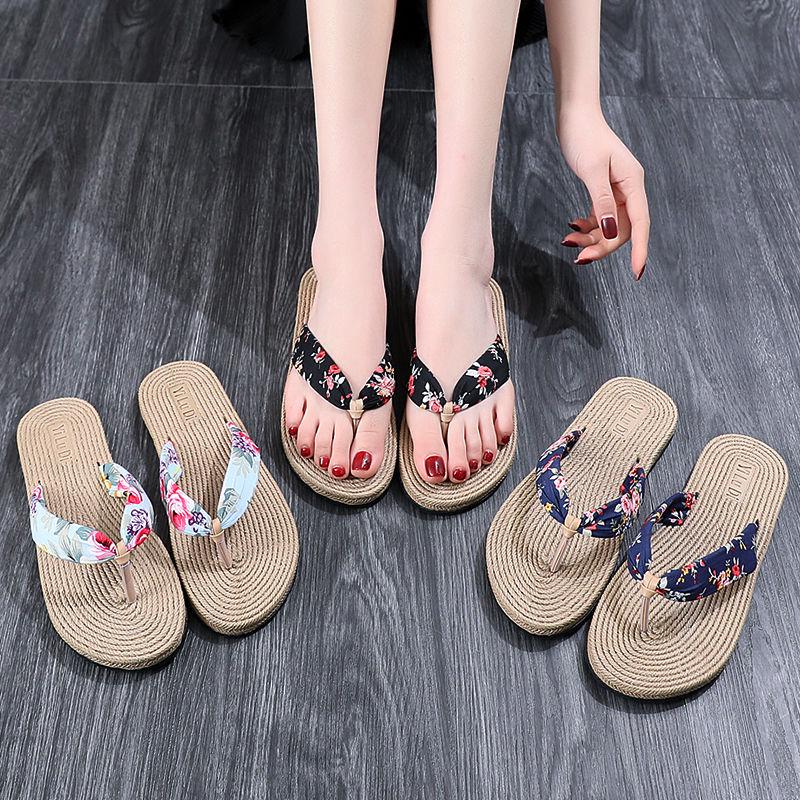 Women Shoes Summer Bohemia Floral Beach Sandals Wedge Platform Thongs Slippers Flip Flops for Women Platform Slippers