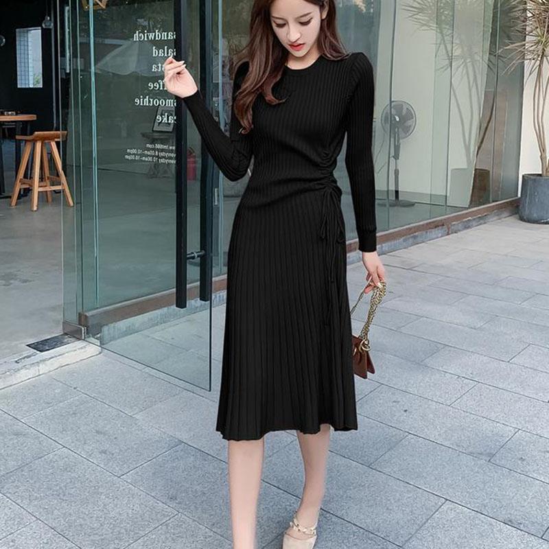 Mid-length Casual Sweater In Autumn and Winter with Slim Thick Dress Over The Knee Knit Women's Bottoming Shirt