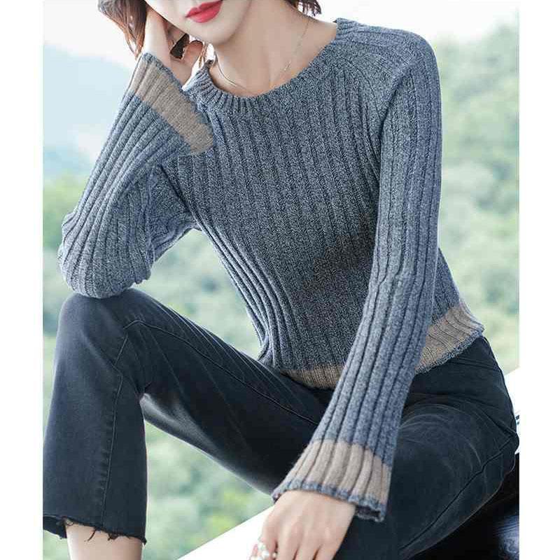 Short Crew Neck Sweater Autumn and Winter Slim Western Style Top Fashion Simple Women's Base Shirt